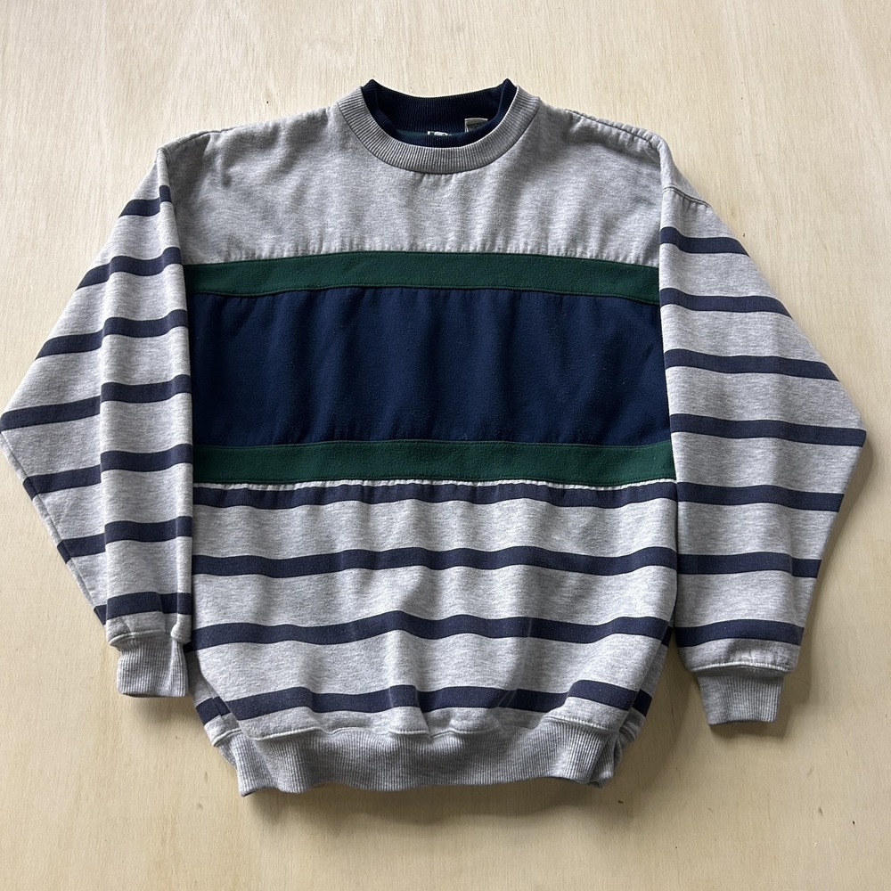 Appalachian Trail Sweatshirt Mens Large Gray Navy Striped Crewneck Pullover Knit